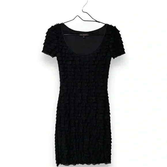 Betsy Johnson P Black Short Sleeve Ruffled Scoop Neck Bodycon Girly Minidress - Picture 2 of 16